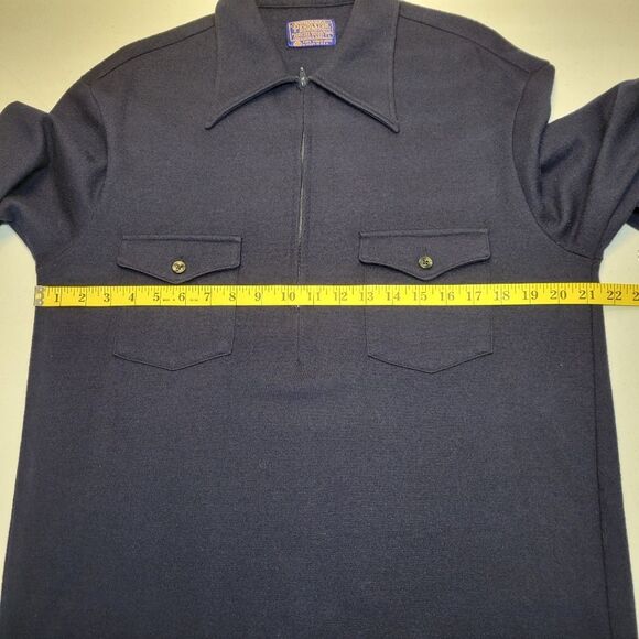 Pendelton Vintage Wool Navy Long Sleeve 1/2 Zip Polo Shirt USA Men's Large - Picture 6 of 8